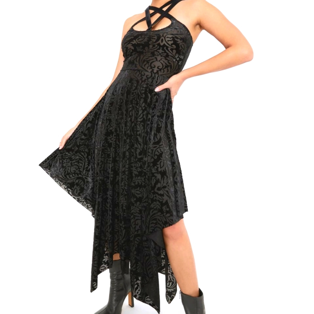 Blackmilk Burned Velvet Night Garden Occultist Handkerchief Dress - LIMITED